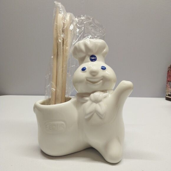 Vtg Pillsbury Doughboy Poppin Fresh Kitchen Tool Holder Wooden Utensils Included - Picture 2 of 16